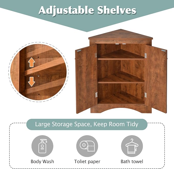GDFStudio 31.5" H Triangle Corner Bathroom Storage Cabinet - Image 5