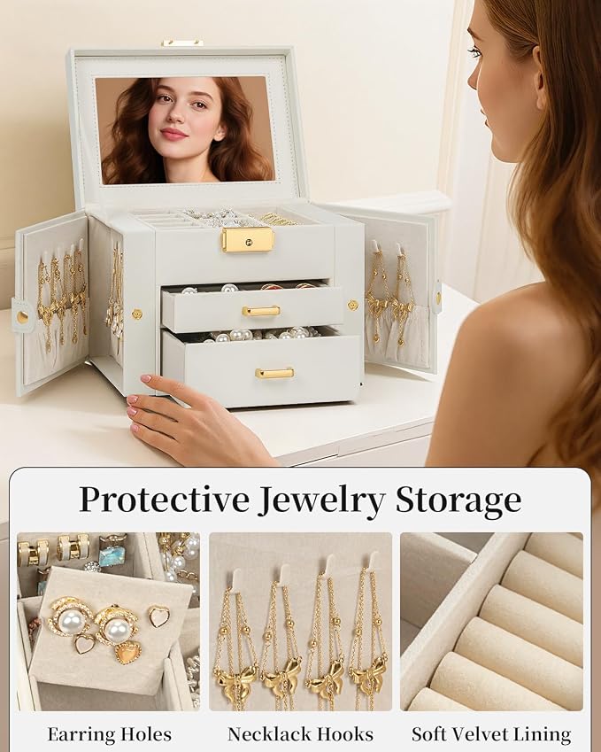 TORIBIO Jewelry Box for Women, Leather Jewelry Organizer - Image 6