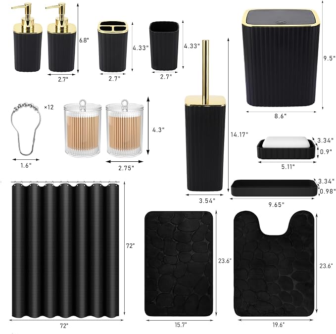 Bathroom Set with Shower Curtain and Rugs- 25PC Bathroom Accessory Set - Image 3