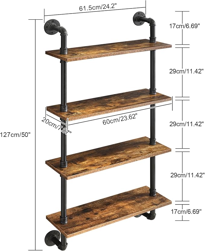 YMYNY Industrial Pipe Shelf Bracket, 4 Tiers Retro Wall Mounted Floating Shelf - Image 3