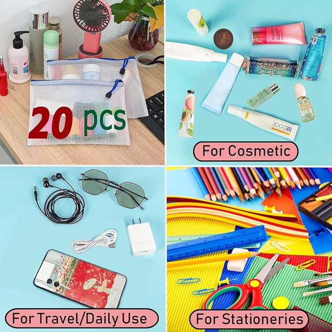 AUSTARK 20 Pcs Zipper File Bags, Plastic Mesh Pouch, Board Game Storage Bag - Image 6