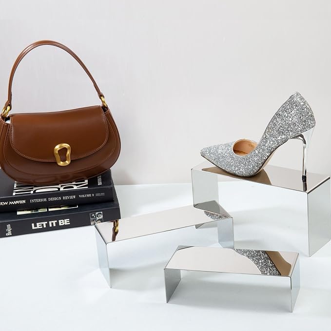 Purse Display Stand, 3 Silver Risers Display Stands Stainless Steel, Heavy Duty - Image 4