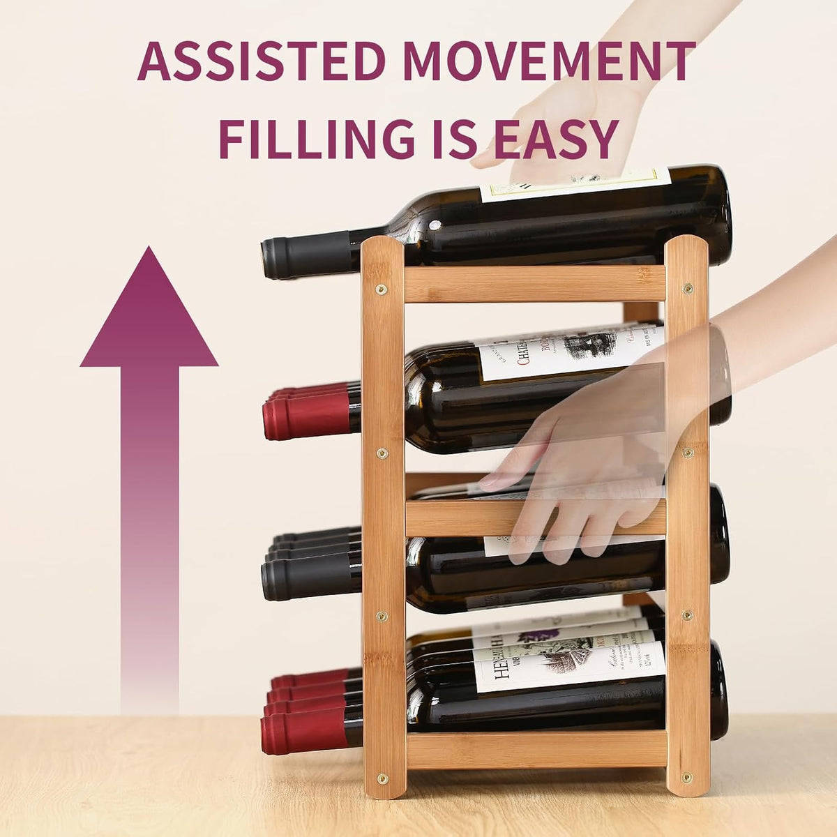 Wine Rack Storage,Bamboo Wine Racks Cabinet Shelf,4-Tier 16 Bottles