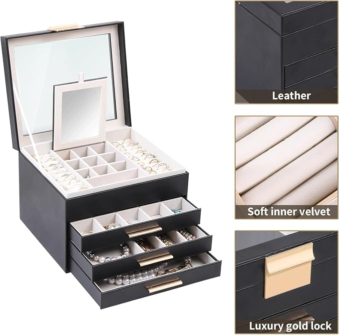 BOOVO Clear Lid Jewelry Box, 4 Layers Jewelry Organizer Large Jewelry Storage - Image 2