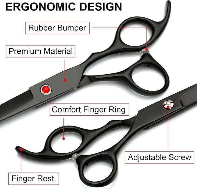 Professional Dog Grooming Scissors Kit Black 6 in 1, Dog Shears - Image 6