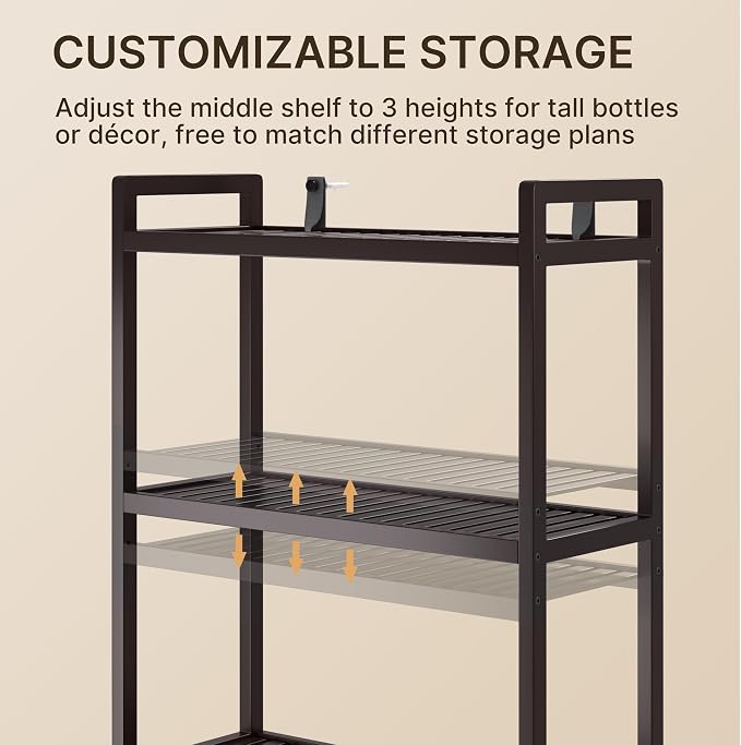 Gizoon Over The Toilet Storage, 3 Tier Bamboo Bathroom Organizer - Image 5