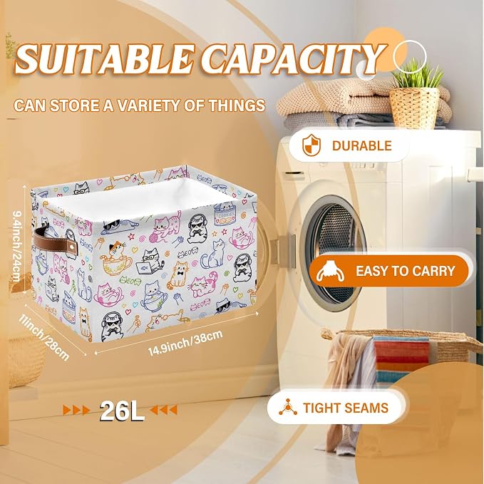Rectangle Cat Storage Basket, Collapsible Storage Box Bin - Image 2