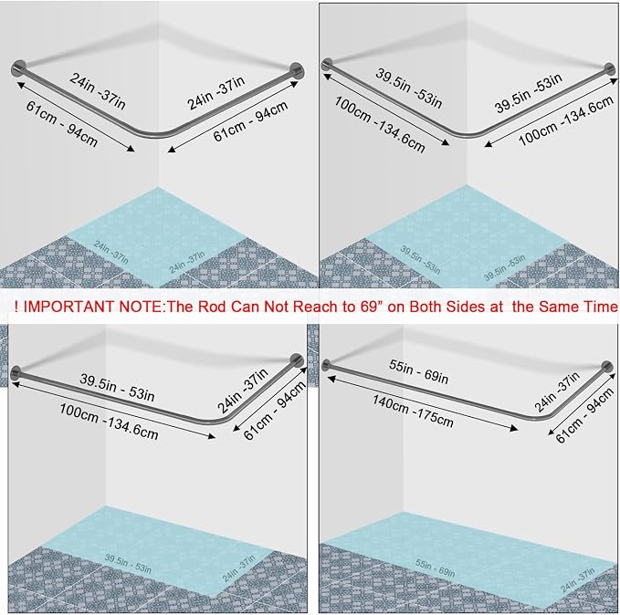 Stretchable 304 Stainless L Shaped Bathroom Bathtub Corner Shower Curtain Rod - Image 2