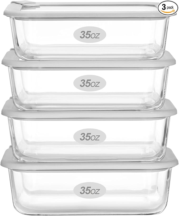 Glass Food Containers with Glass Lid, Microwave Safe Food Storage Container Set by Eco-Evo