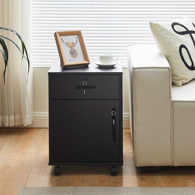 File Cabinet with Lock and Drawer, Mobile Under Desk Storage Cabinet with 360° - Image 2