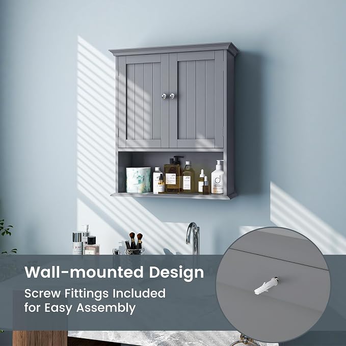 Tangkula Bathroom Wall Cabinet, Wooden Hanging Cabinet - Image 6