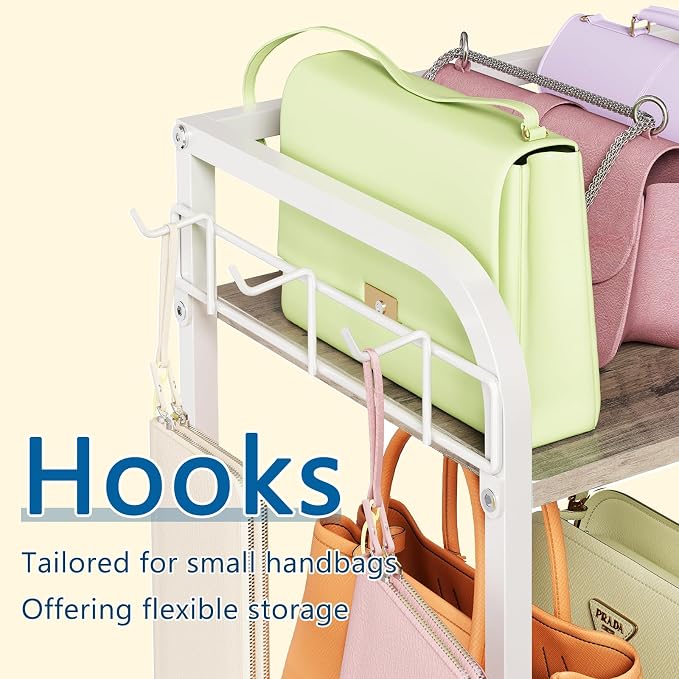 White Purse Organizer, 3-Tier Floor Standing Bag Rack Stand Featuring Side - Image 4