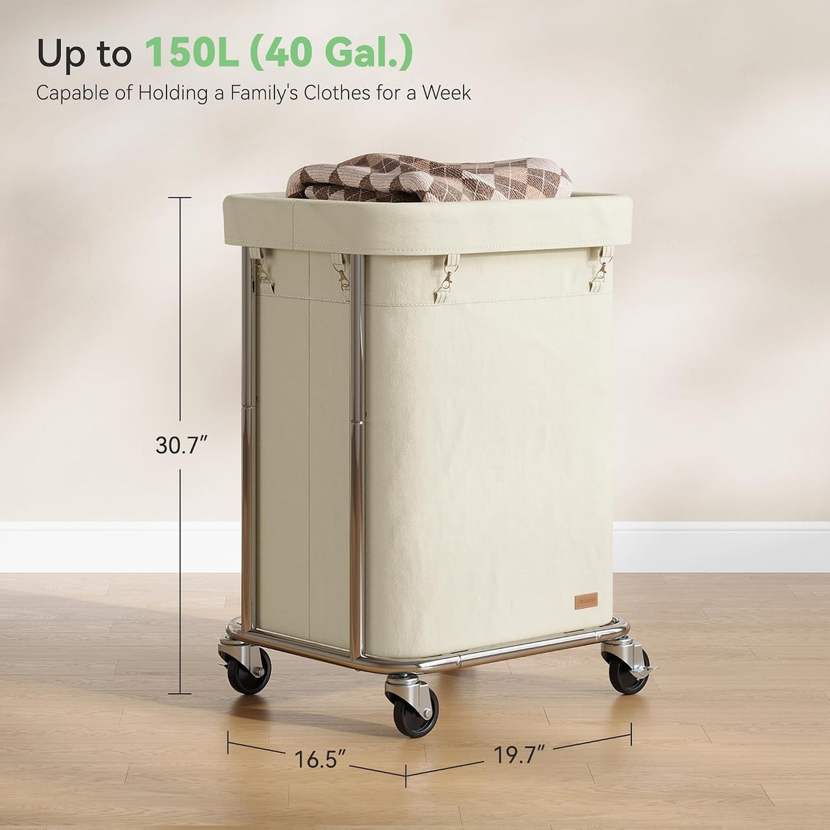 Laundry Basket with Wheels 150L/40Gal, Rolling Laundry Hamper with