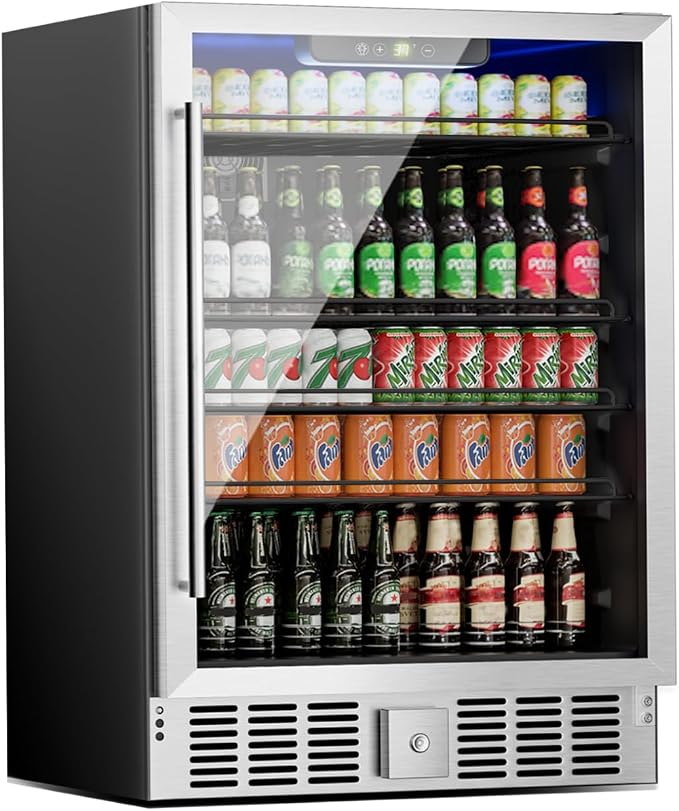 5.3 Cu Ft/166 Can Mini Fridge, Freestanding 24 Inch Beverage Refrigerator by Erivess