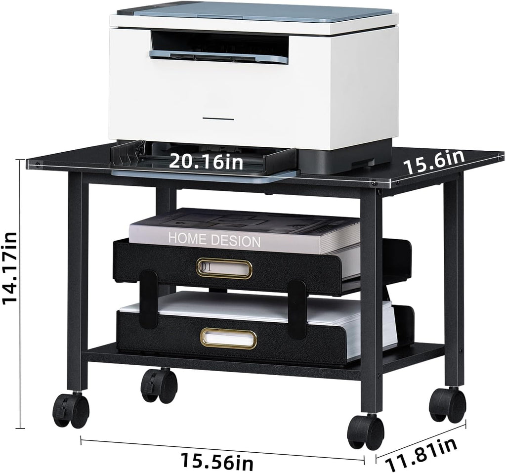 Lerliuo Under Desk Printer Stand, 2-Tier Industrial Mobile Printer