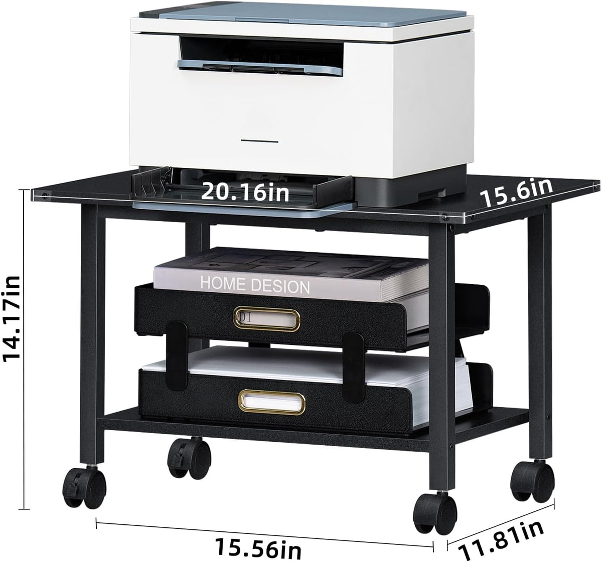 Lerliuo Under Desk Printer Stand, 2-Tier Industrial Mobile Printer