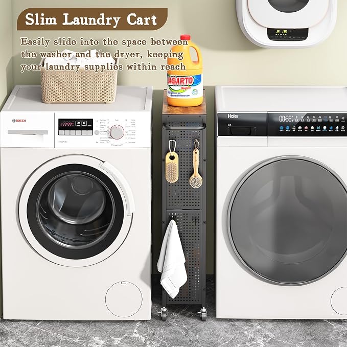 Utility Slim Storage Cart 4 Tier Small Rolling Kitchen Laundry Room - Image 3
