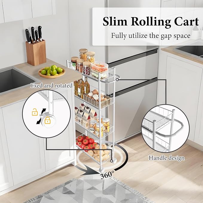 Utility Slim Storage Cart, 4-Tier Storage Cart, Narrow Cart - Image 3