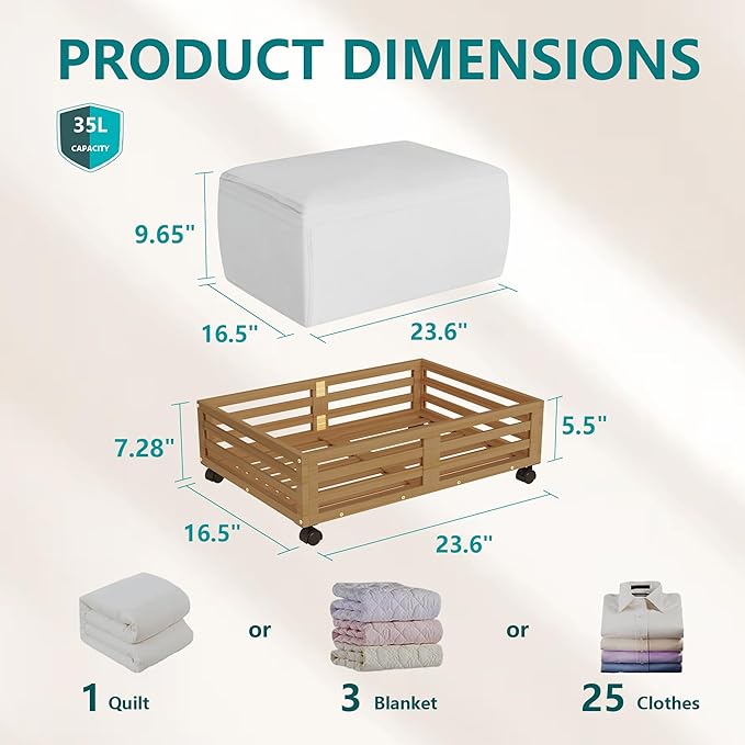 Wisuce Bamboo Under Bed Storage Containers- Underbed Organizer - Image 2