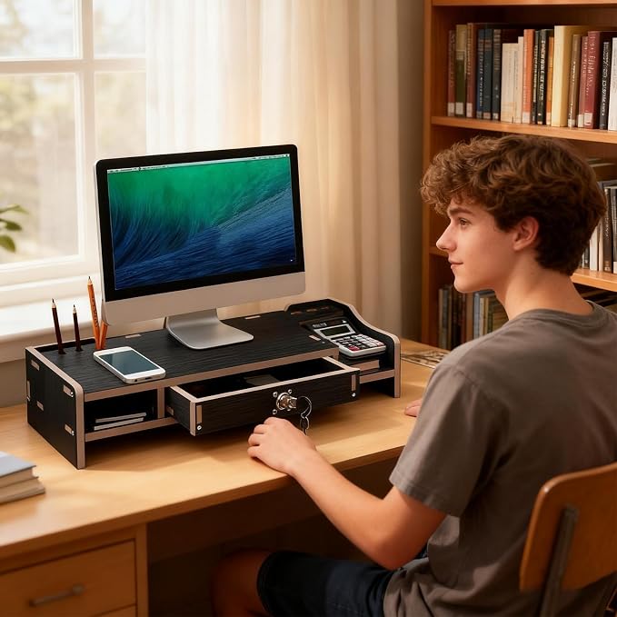 Monitor Riser - Wooden Desktop Organizer Shelf - Desktop Organizer - - Image 2