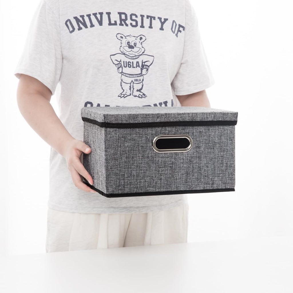 Storage Bins with Lids [3-Pack] Linen Fabric Foldable Storage Boxes