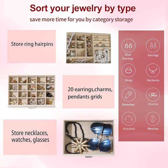 BOOVO Clear Lid Jewelry Box, 3 Layers Jewelry Organizer Large Multi-Functional - Image 5