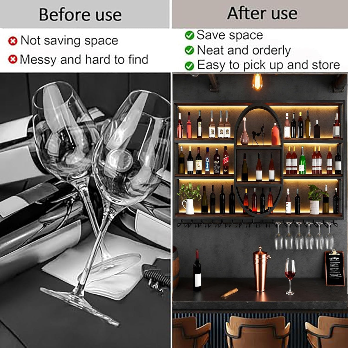 71IN Large Wall Mount Wine Rack, Metal 4 Tier Hanging Bottle Holder