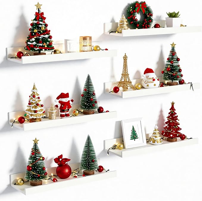 upsimples Floating Shelves for Wall, Wall Shelves for Decor Storage Set of 6 by upsimples