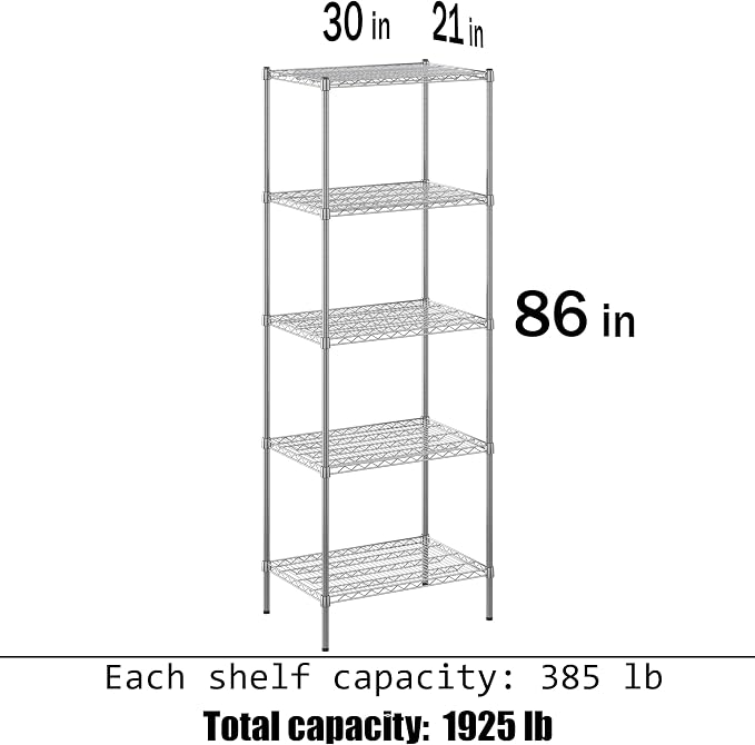 21" Deep x 30" Wide x 86" Height Wire Shelving Kit | 5-Tier | NSF Commercial - Image 3