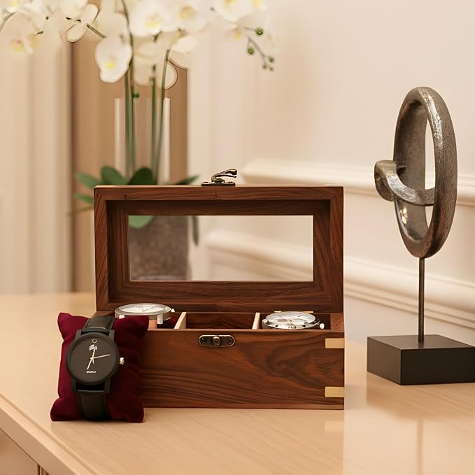 Wooden Watch Box for Men & Women, Watch Organizer & Display Case, Premium by BRAINMART