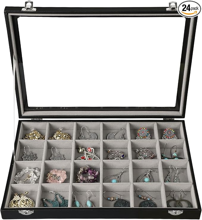 Stratalife Earring Organizer Velvet Jewelry Organizer Box 24 Grid Earring Tray by Stratalife