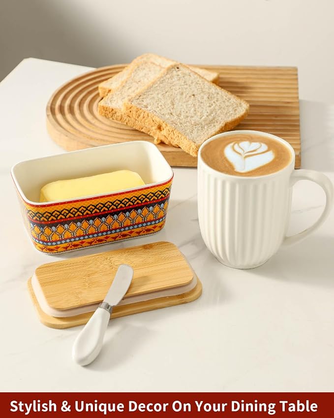 Hasense Bohemian Butter Dish, Farmhouse Ceramic Butter Dish - Image 6