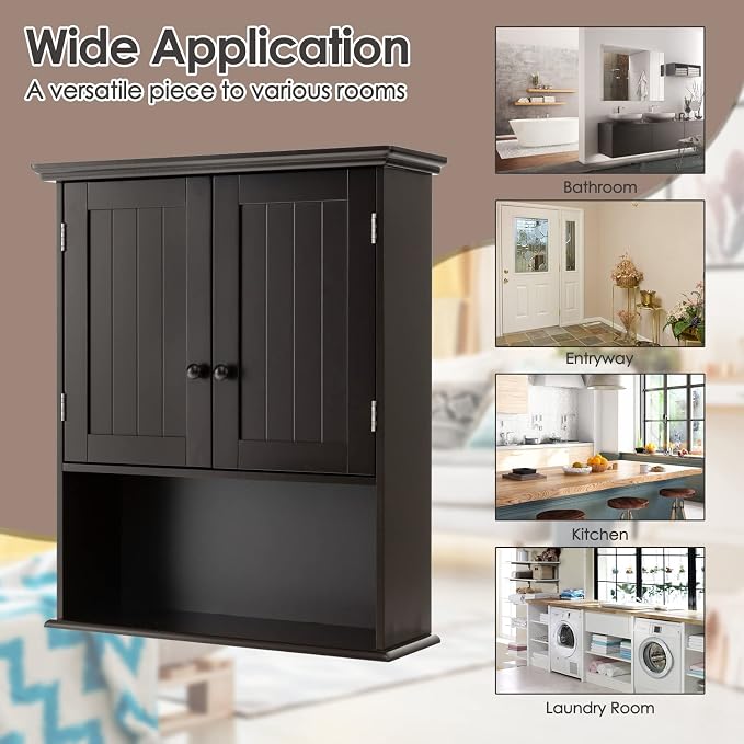 Tangkula Wall Mount Bathroom Cabinet Wooden Medicine Cabinet Storage Organizer - Image 9