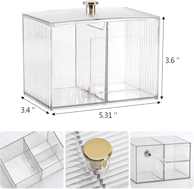 Tbestmax Qtip Holder Dispenser 3-Section Clear Bathroom Container Organizer 3 - Image 2