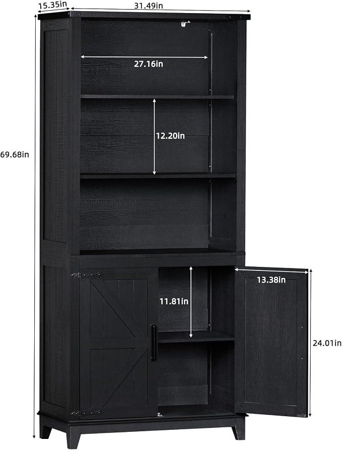 70in Tall Bookshelf 5 Tier Bookcase - Image 3