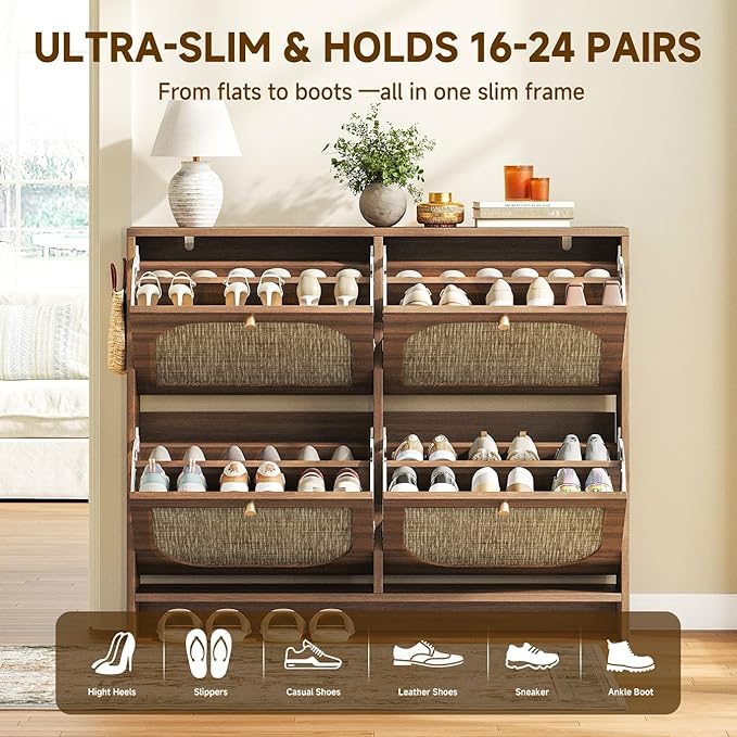 Nicetree Freestanding Ultra Slim Arched Rattan Accent Shoe Storage Cabinet - Image 5