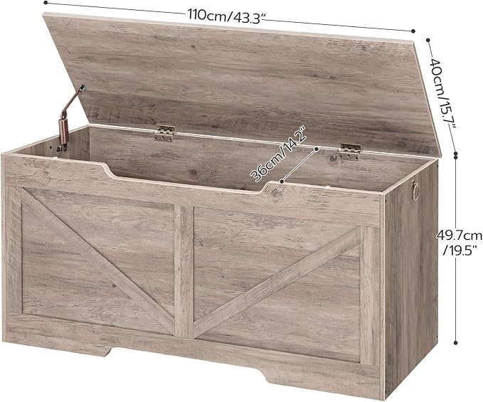 HOOBRO Storage Bench, 43.3” Retro Wooden Storage Chest - Image 6