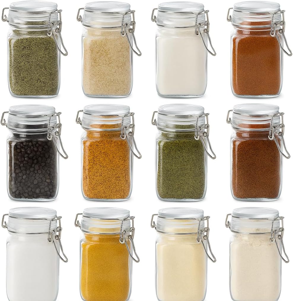 Spice Jars 8 oz Glass Jars with Airtight Lids, Set of 12 Small Glass
