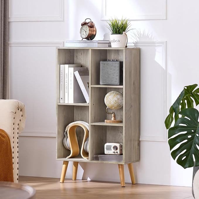 5 Cube Small Bookshelf, 3 Tier Mid-Century Modern Bookcase - Image 9