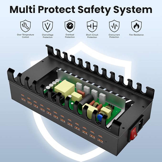 300W Charging Station for Multiple Devices, ALI SEA 24 Port USB C Fast Charging - Image 5