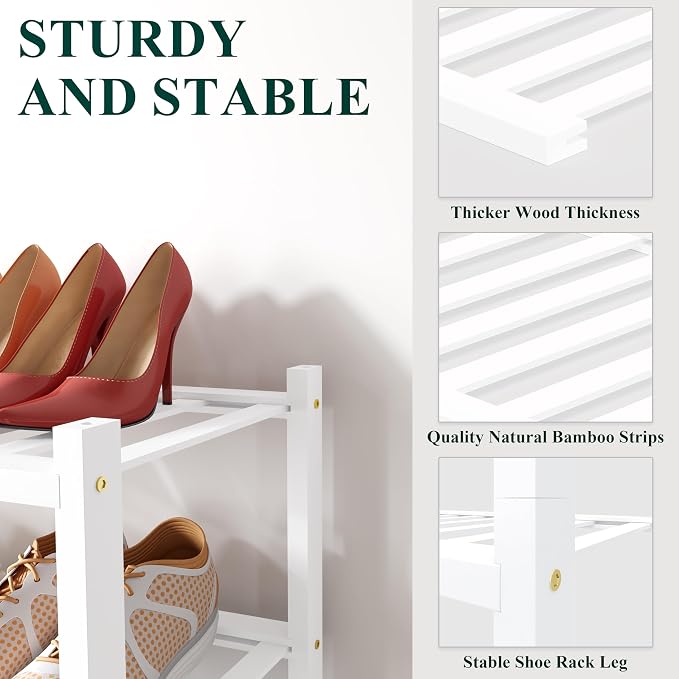 Smiry Bamboo Shoe Rack for Closet, 2 Tier Small Wooden Stackable Shoe Organizer - Image 3