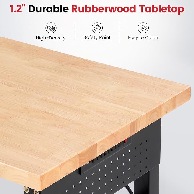 Workbench 84 Inch Heavy Duty Rubber Wood Top Work Bench Adjustable Height Work - Image 6