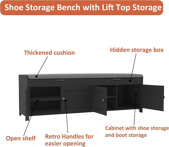 HOMEFORT 54.4" Shoe Bench with Lift Top Storage, Entryway Bench with Cushioned - Image 7