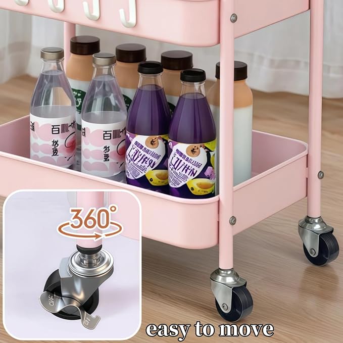 2 Tier Rolling Cart Metal with Wheels Under Desk Storage Cart - Image 3