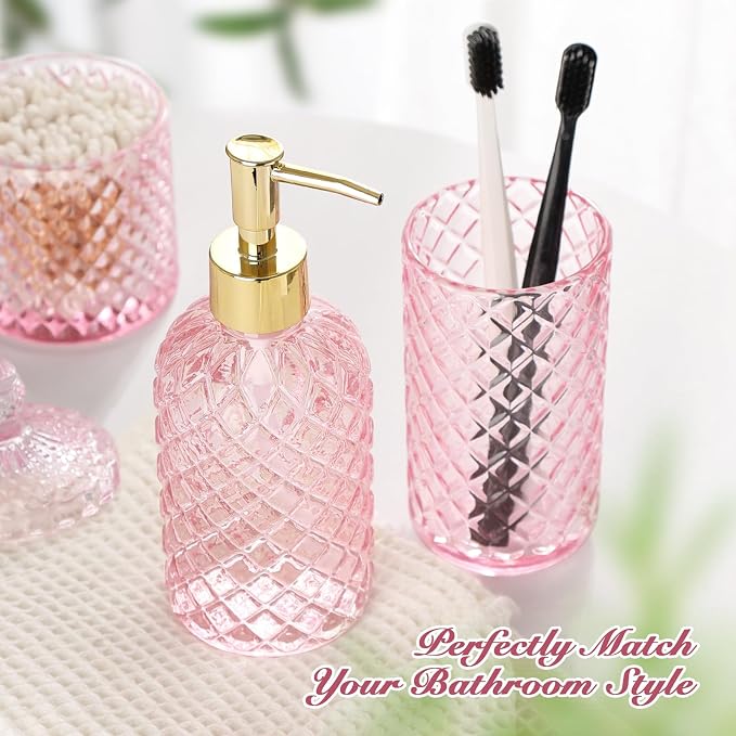 Pink Bathroom Accessories Set, 4 Pack Pink Bathroom Decor Accessory Sets - Image 3