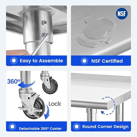 Hally Stainless Steel Table for Prep & Work 24 x 60 Inches - Image 5