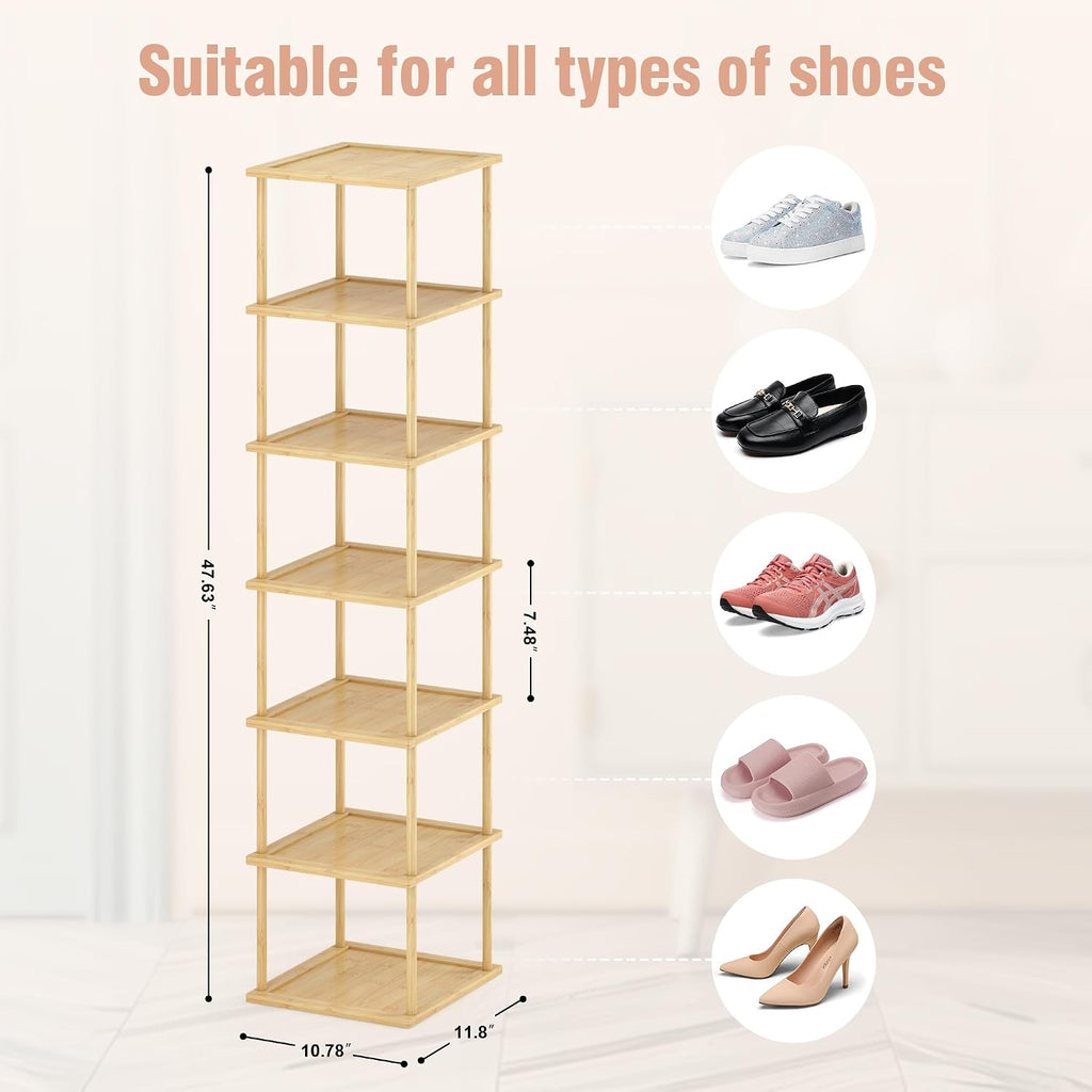 MHXW SXPN Bamboo Free Standing Shoe Rack Shelf Multi Tier Tall Wooden