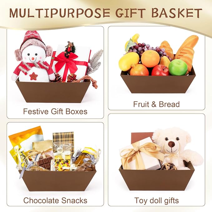 AFOROEOA 10PACK Baskets for Gifts Empty, 10x12”Thick Brown Gift Basket - Image 5