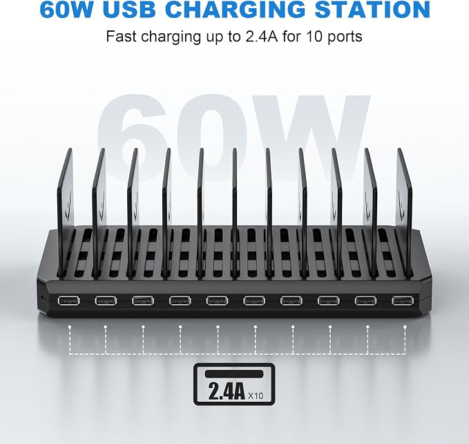 Charging Station for Multiple Devices, Cinlinso 60W 10 Port USB Fast Charging - Image 2