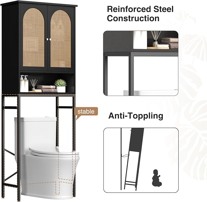 Rattan Toilet Storage Cabinet, Over The Rack Wood Cabinet - Image 7
